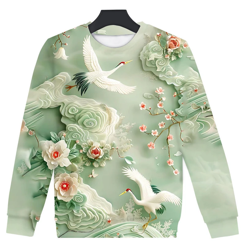 Harajuku Fashion Crane Flower Graphic Sweatshirts Beautiful Design 3D Printed Unisex Clothes Casual Women Sweater Pullovers Tops