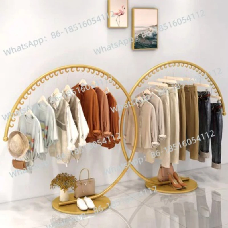 

Floor-to-ceiling display rack Store creative gold display rack Women's clothing store clothes hanger