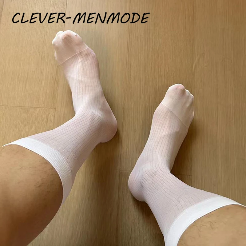Männer Sexy Business Durchsichtig Gestreift Transparente Seidige Socken Sommer Büro Strümpfe Atmungsaktiv Dünn Männlich Mittlerer Strumpf Durchscheinend