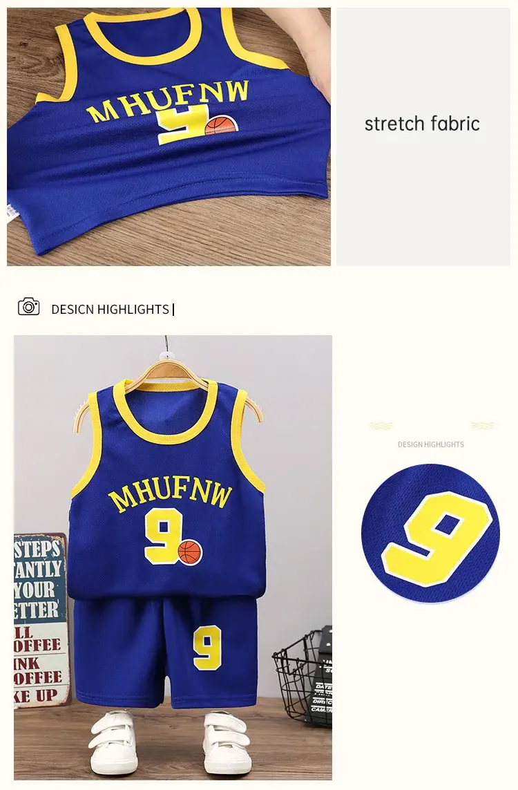 Kinder Sets Sommer Kinder Ärmelloses T-shirt Shorts Set Schnell trocknend Outdoor Tank Top Shorts Sets Jungen Sport Basketball Tr – Detail 5