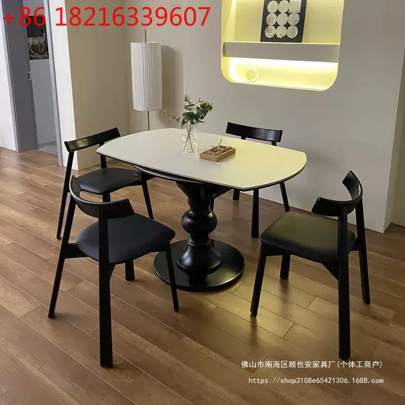 

Обеденный стол и стулья из французской ретро-выдвижной каменной плиты, квадратный и круглый, высококачественный, черный, из массива дерева двойного назначения