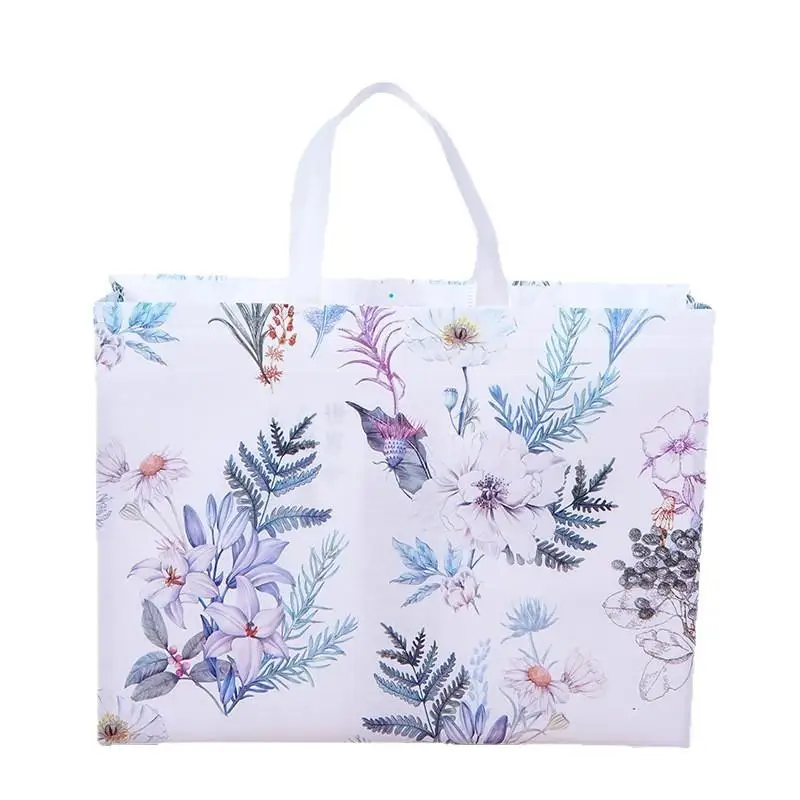 Eco Reusable Shopping Tote Bag Flower Printing Non-woven Foldable Lightweight Carry Bag for Outdoor Picnic Daily Use