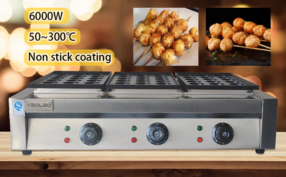 54 Holes Fish Ball Baking Machine, XEOLEO 6000W Commercial Takoyaki Octopus Maker Non-Stick Coating