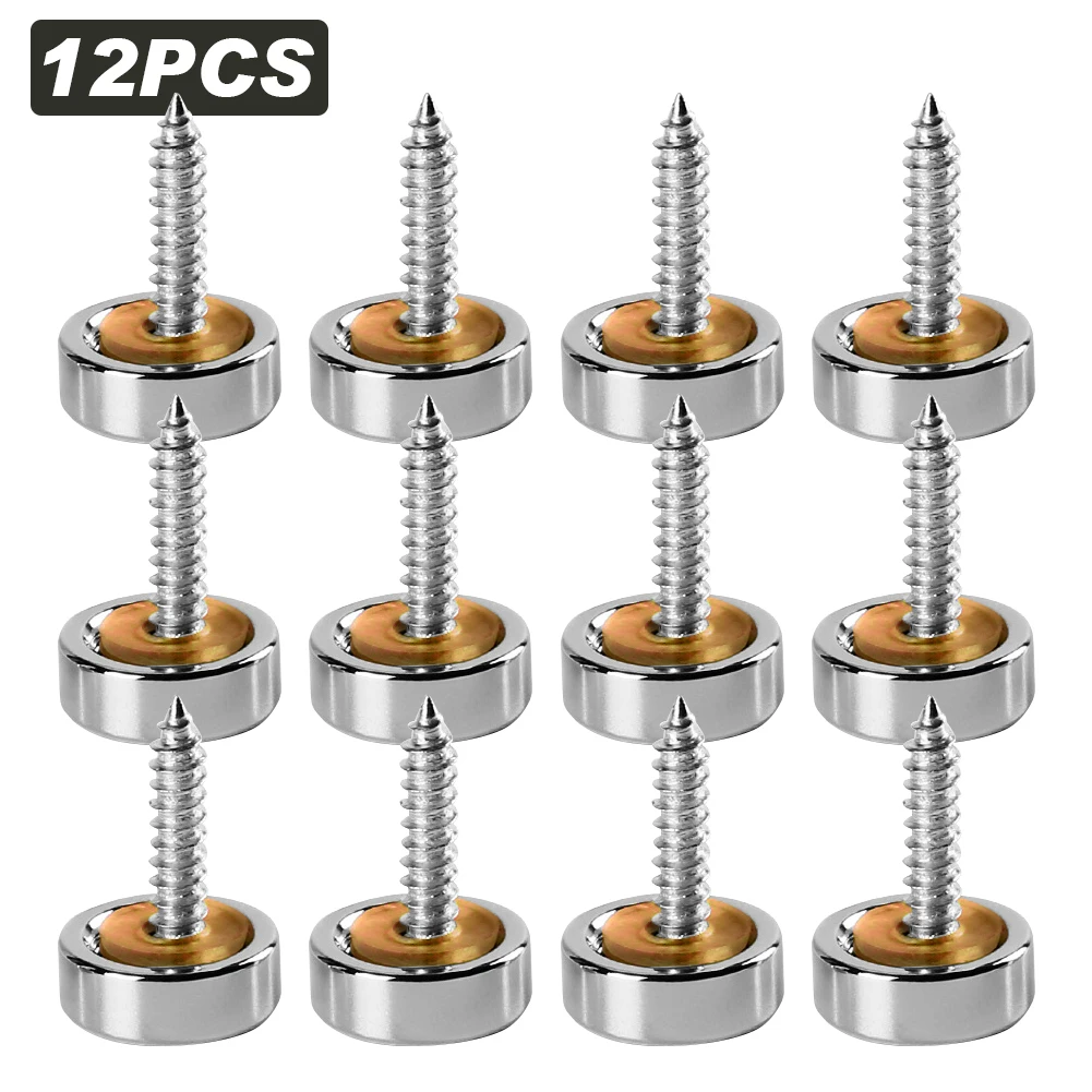 12pcs Fixed Practical Decorative Cap Stainless Steel Home Decor Drilling Universal Mirror Screw Set Glass Furniture Non-Slip