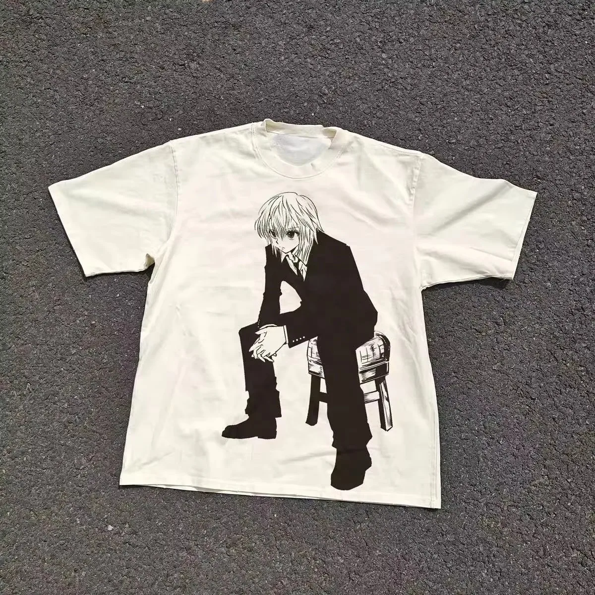 2026 Hunter X Hunter Kurapika Suit Sitting Chair Sketch Print T-shirt Off Oversized Cotton Casual Tee For Anime Fans