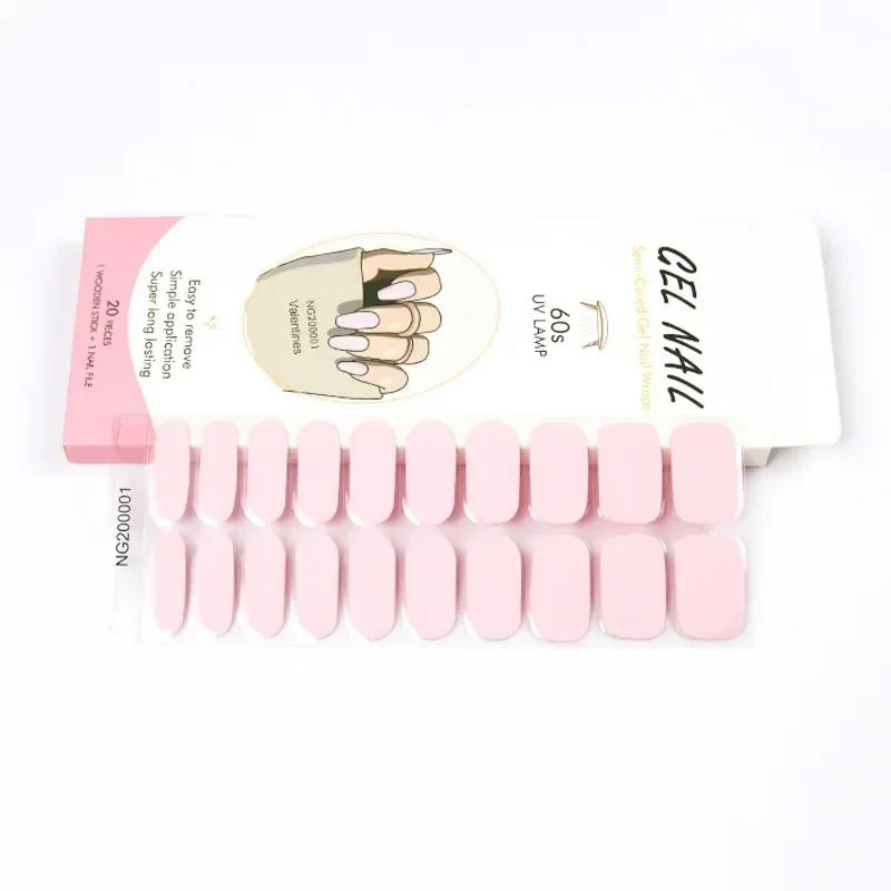 16/20/22 Strips Semi-cured Gel Nail Stickers Solid Color Semi-baked Nail Tips Full Cover Nail Decals UV Led Lamp for Nails Need