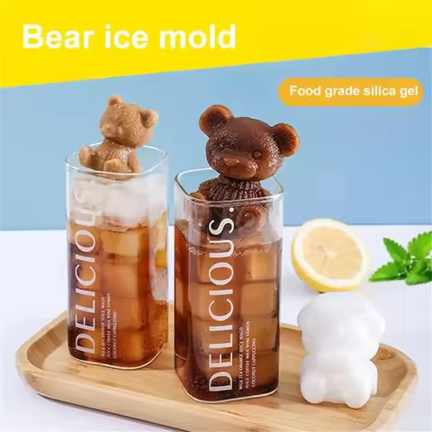 Small Bear Ice Cube Mold 3D Silicone Ice Bear Grinding Tool Small Bear Ice Grid DIY Ice Mold Animal Dropping Mold