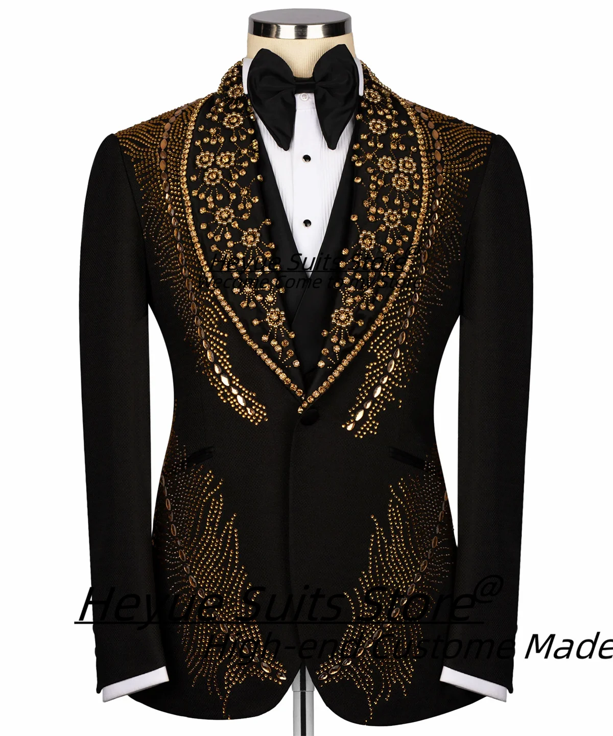 

Luxuly Crystal Formal Men Suits Customized Slim Fit Shawl Lapel Groom Wedding Tuxedos 3Pieces Sets Male Prom Blazers Ropa Hombre