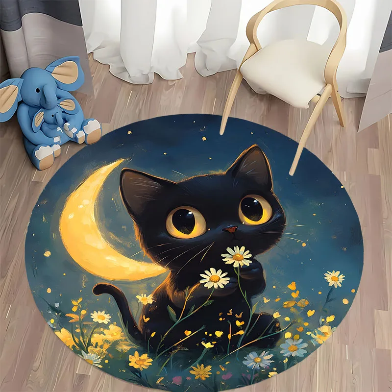 Free shipping! Whimsical Night Cat Moonlight Patio Rug round carpet for home sofa bedroom, gift