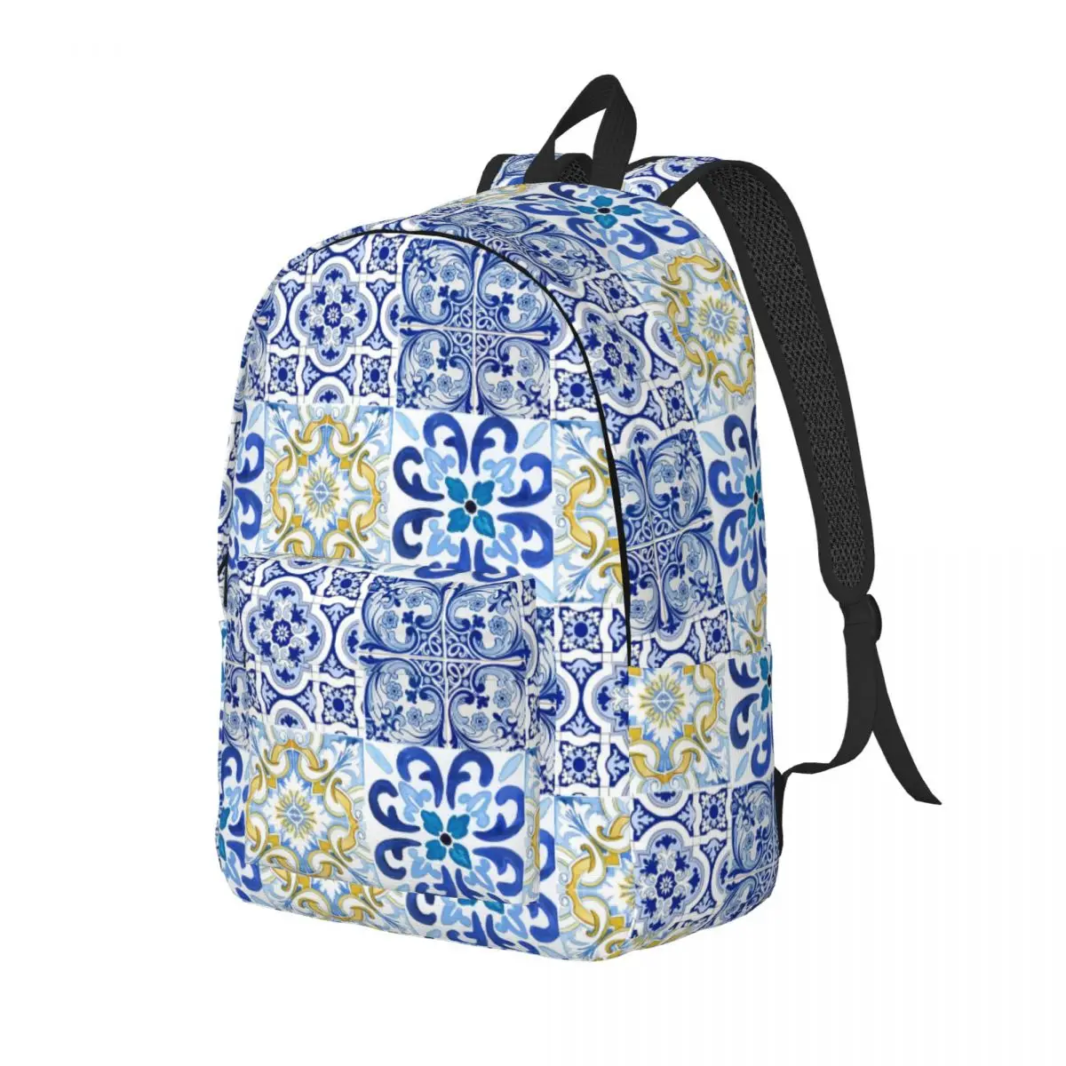 Sicilian Tiles,mediterranean,mosaic,lemons Student Backpack School Bag Hiking Travel Daypack Boys Girls Bookbag Shoulder Bags