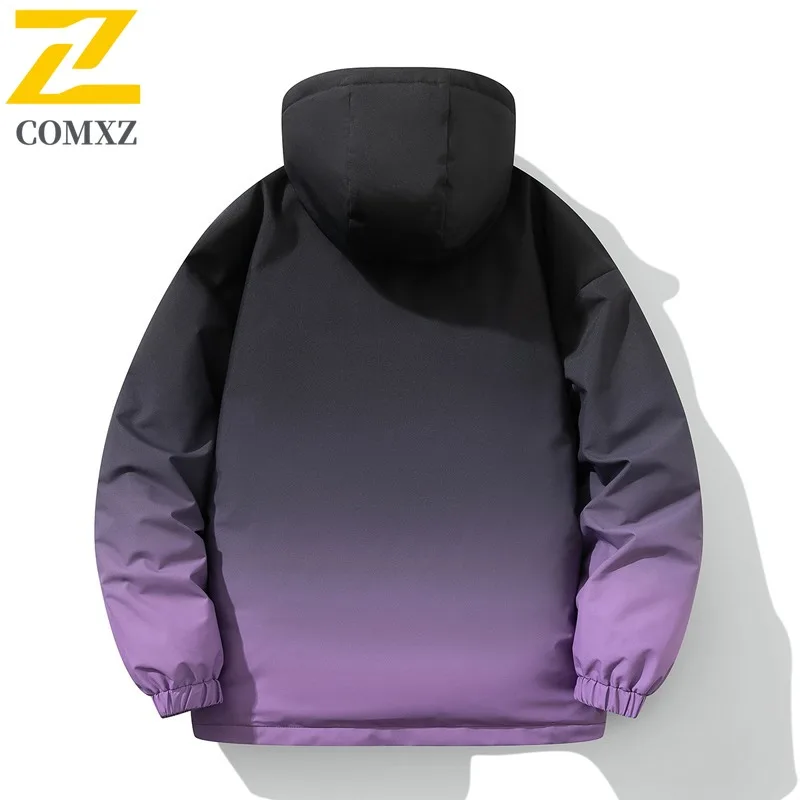 COMXZ Men Down Jacket Casual Hooded Outdoor Mountaineering Windproof Warm Parka Hiking Travel Comfort Lightweight Winter Coat