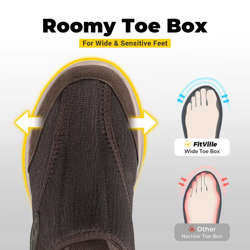 Fitville Men'S Diabetic Shoes Casual Orthopedics Extra Wide Feet Swollen Slip-On Shoes For Elderly Foot Pain Relief Neuropathy