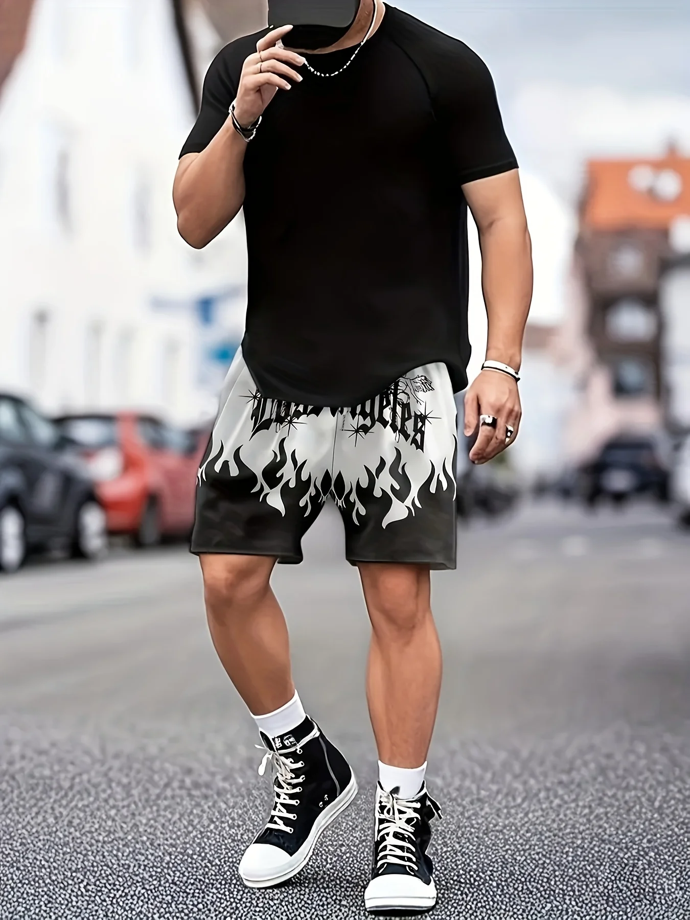 European and American Men's Summer New Gothic Letter Printed Drawstring Shorts Outdoor Street Pants