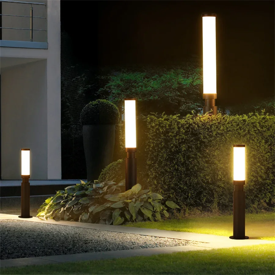 60/100CM Outdoor Aluminum Pathway Light LED Cylinder Garden Landscape Lawn Light Villa Courtyard Grassland Road Bollards Light