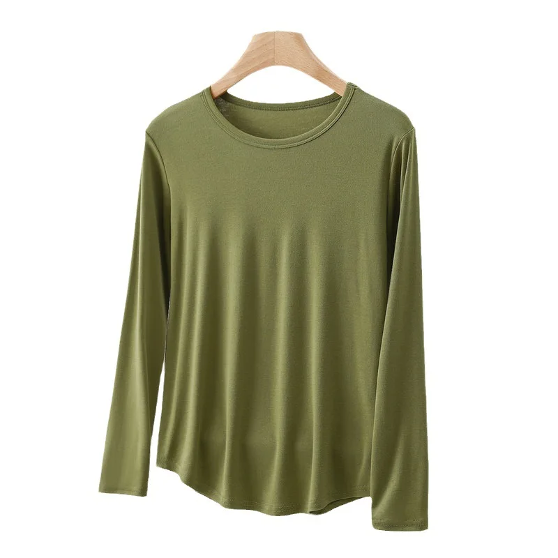 Large size Rib Tshirt O-Neck Long sleeves Solid color spring Autumn T-shirt Loose casual Tee tops Base Bottoming Tees