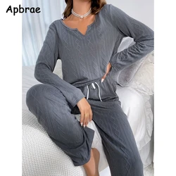 Aututmn Winter Women Pajamas Solid Jacquard Pajama Sets Milk Silk V-neck Sleepwear Women Casual Pullover and Pants Pijamas