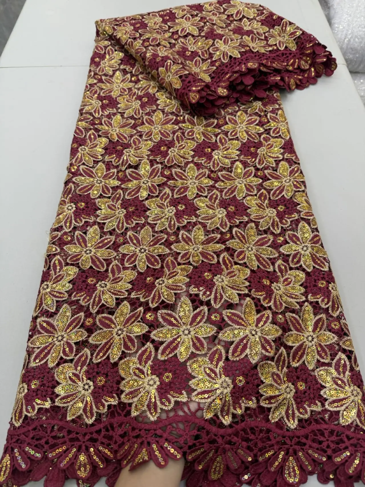 قماش دانتيل أفريقي 2025 جودة عالية، أقمشة قطنية بالمتر، تطريز، ترتر، كتان، فساتين الحفلات، تول، ابيض، 5 ياردات