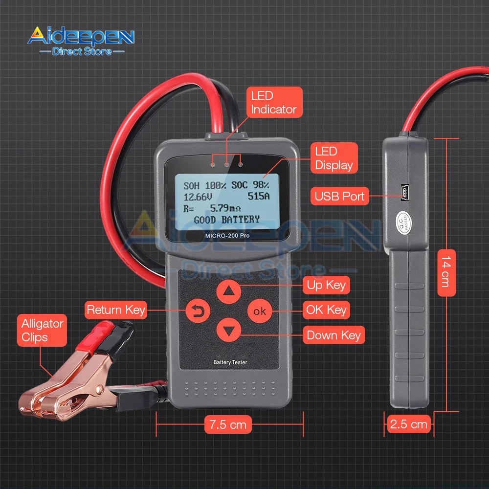 Micro 200 Pro 12V/24V Battery Capacity Tester Car Battery Tester For Garage workshop Auto Tools Mechanical