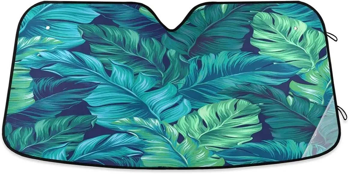 senya Car Windshield Sunshade Turquoise Tropical Leaves Pattern, Blocks Sun Visor Protector Foldable Sun Shield Keep Your Vehicl