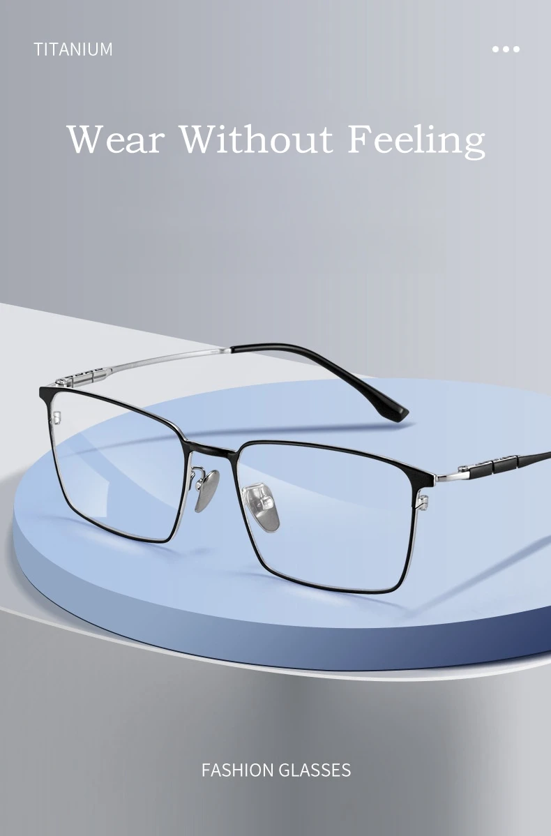 YIMARUILI Ultraleichte Business-Brille im Schlichten Luxus-Design, Retro-Quadratische Reintitan-Brillenfassung für Korrekturgläser, Herren – Detail 1