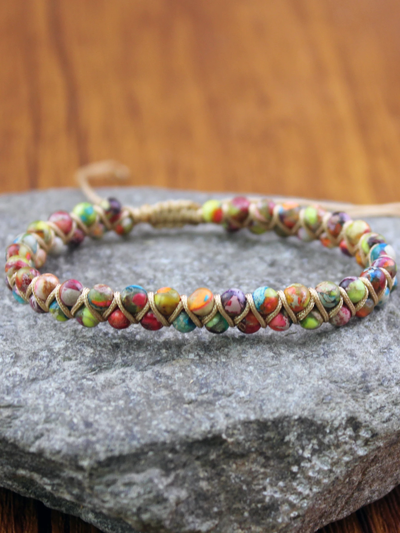 Colorful 4mm Beads Natural Stones Yoga Bracelet Handmade Braided Adjustable Bracelet For Women