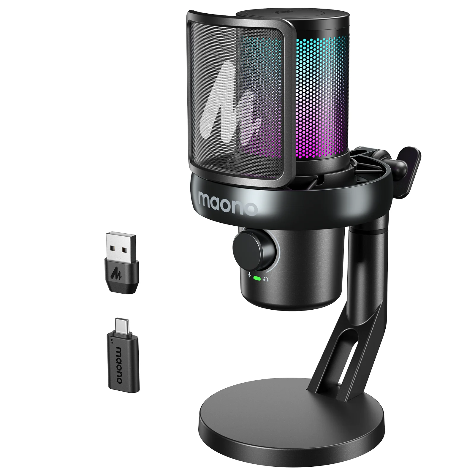 Micrófono Inalámbrico/USB MAONO DM40 Pro para PC, Micrófono de Condensador para Juegos con 10 Cambios de Voz por IA para Transmisión, Grabación y Podcast