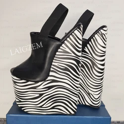 LAIGZEM Women Pumps Wedges Elastic Band 25CM High Heels Mules Party Ladies Height Increase Shoes Woman Large Size 41 43 44 48