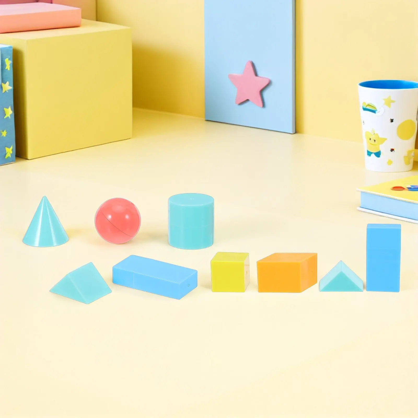 1Set Colorful Geometric Solid Models Cylinder Cube Cone Prism for Hands-on Math Learning Spatial Awareness Geometry Kit