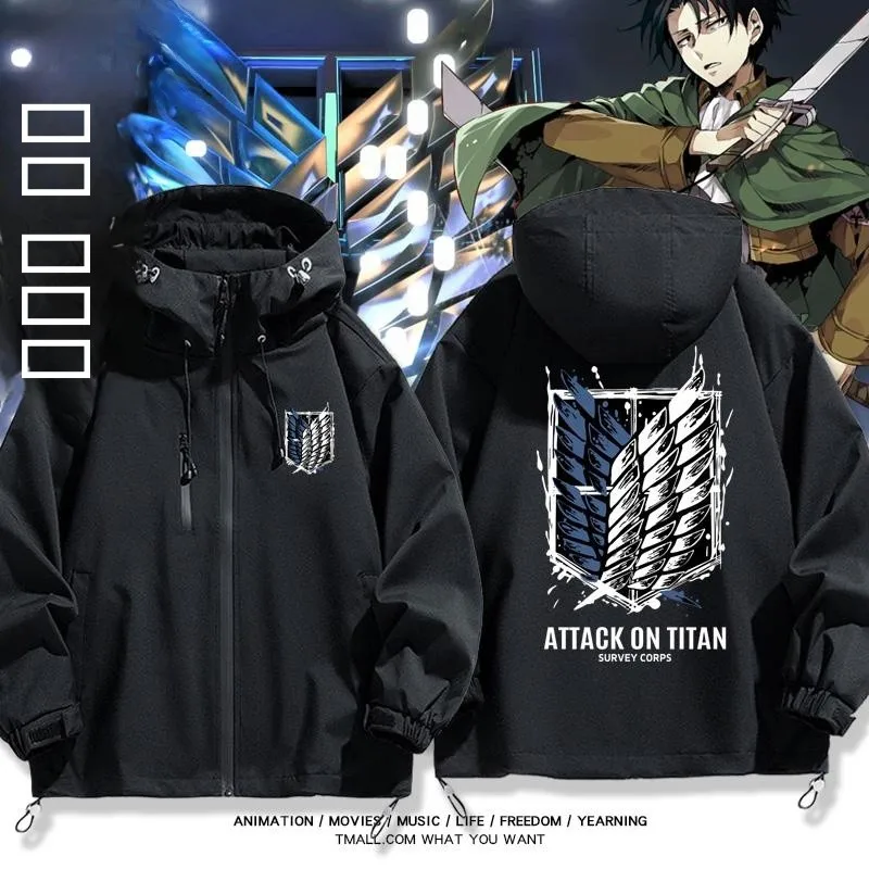 進撃の巨人-コラボ-ユニセックス-ジャケット-ユース-ポップカルチャー-アニメ-ウィンドブレーカー-コート-ポリエステル繊維-長袖-ジッパー開閉