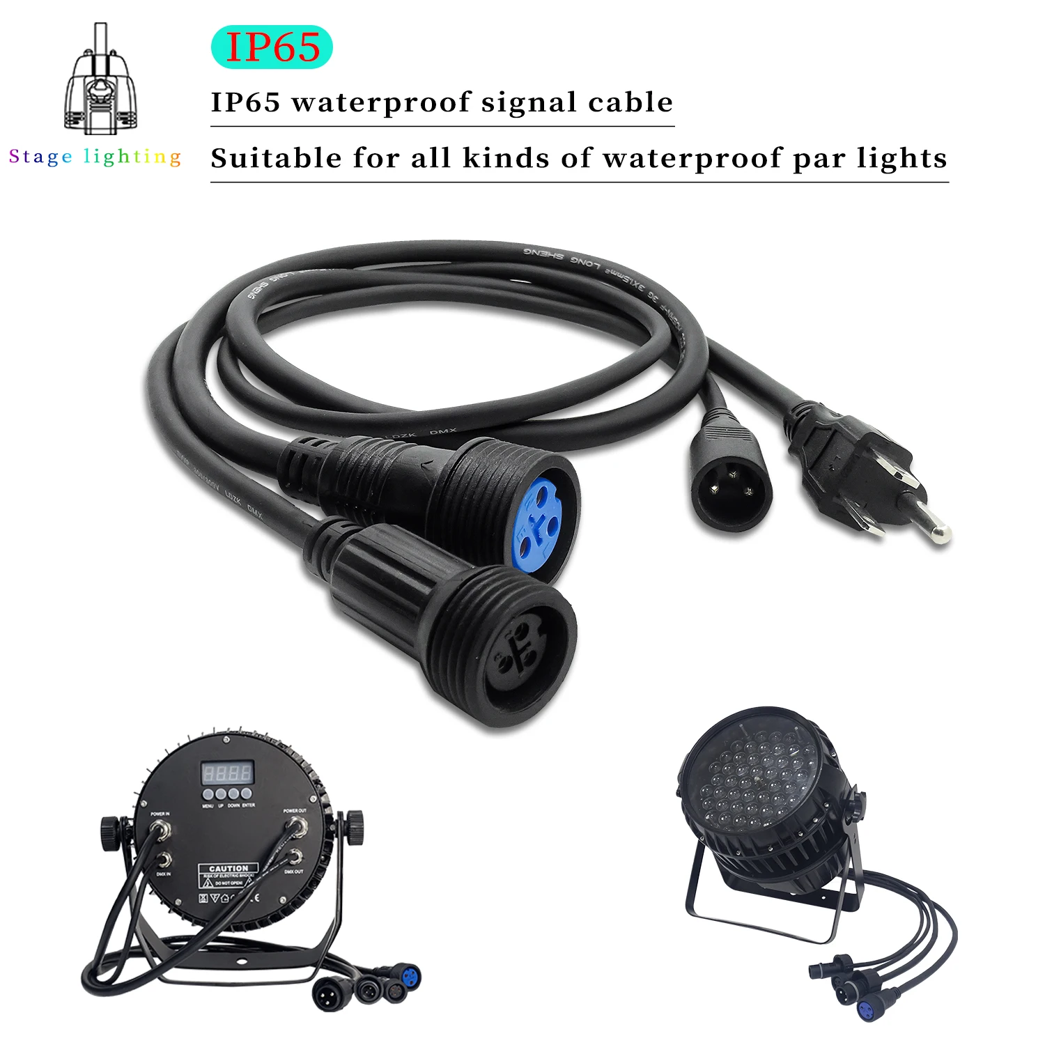 IP65 Waterproof 1m 3Pin DMX Signal Cable And Power Switching Adapter Cable DMX Power Conversion Cable For Outdoor stage light