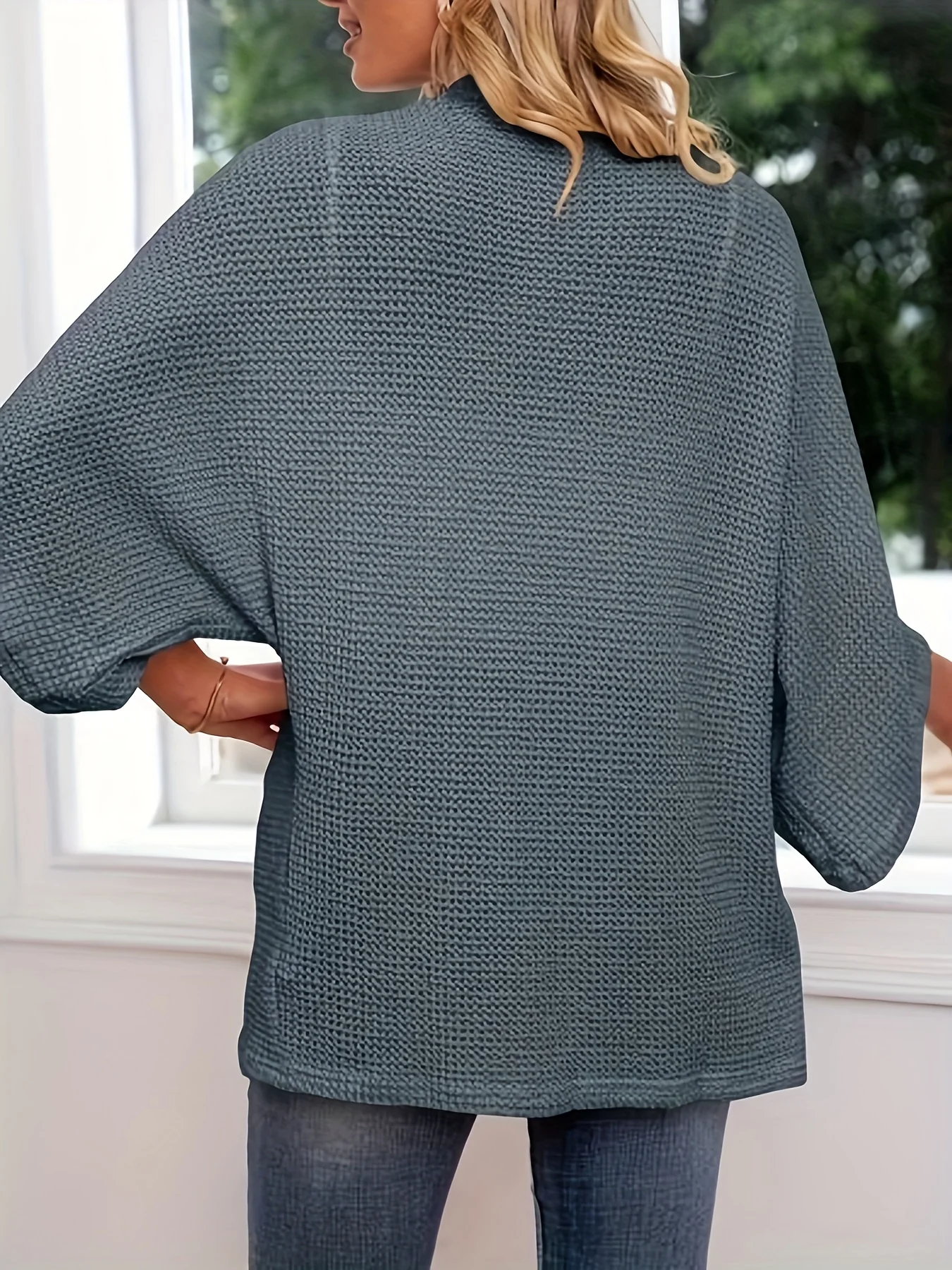 Ponadgabarytowy kardigan na co dzień, damski kardigan z dzianiny waflowej plus size z rękawami trzy czwarte