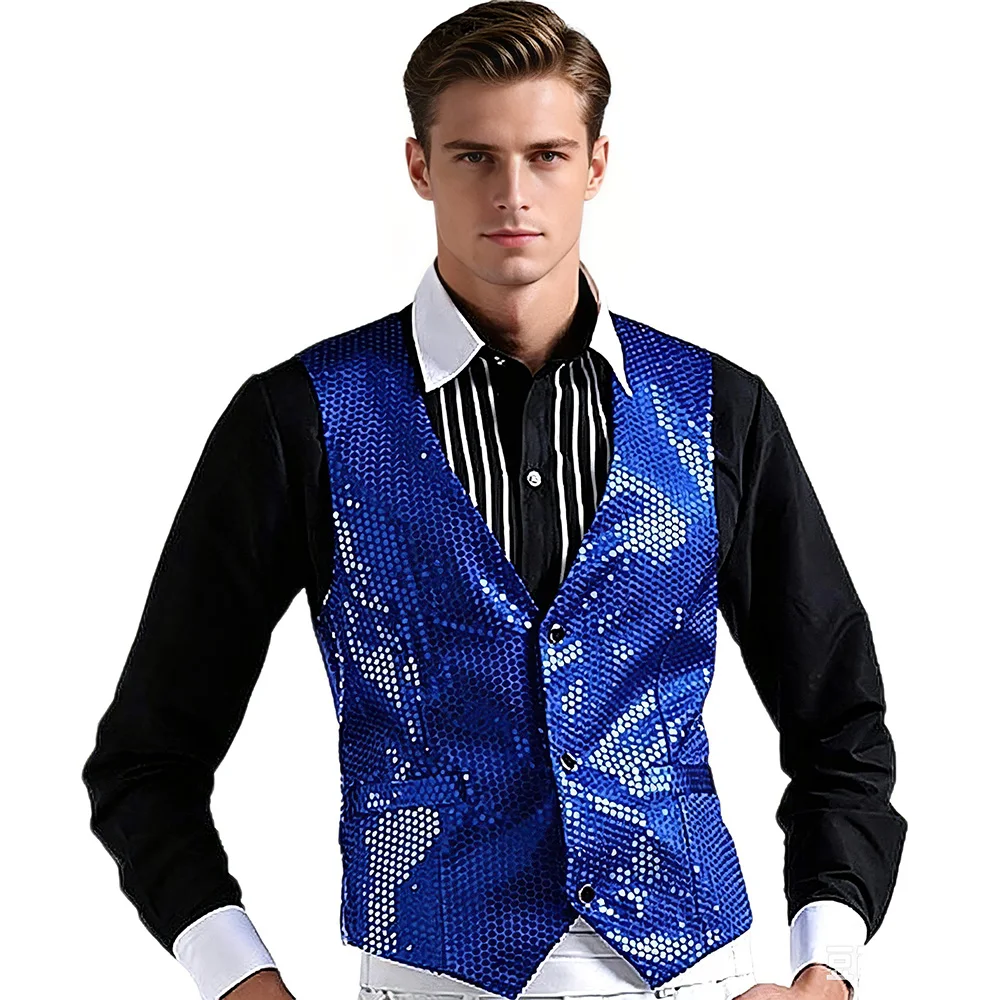 Men's Sequined Vest Jazz Dance Party Stage Performance Costumes Luxury Slim Fit Business Wedding Sleeveless Tank Mens Suit Vest