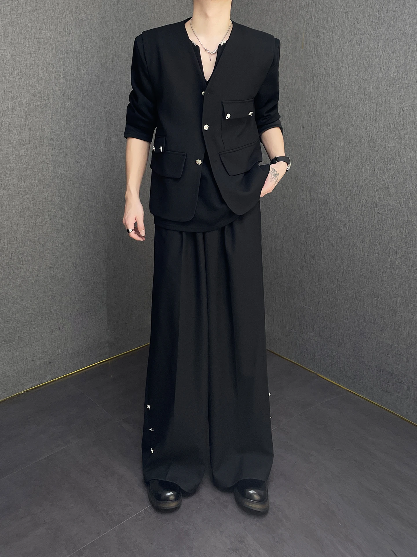 

Мужской модный свободный жилет-костюм с подплечниками, дизайнерский комплект, верхняя одежда для летнего сезона, китайское производство