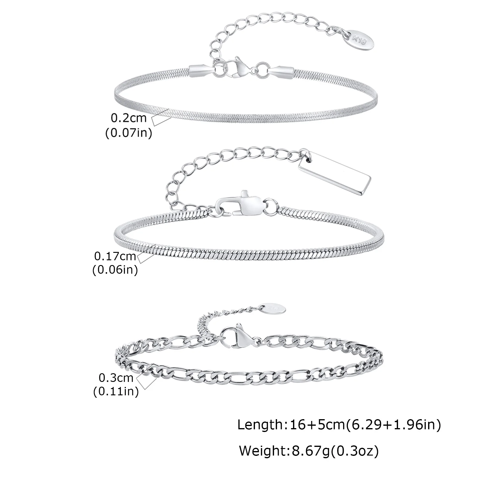 3-teiliges Herren-Armband mit dünner Kette, nie verblassendes silberfarbenes Twist-Ketten-Armband, stilvolles Punk-Schmuckgeschenk für Ehemann, Vater, Sohn