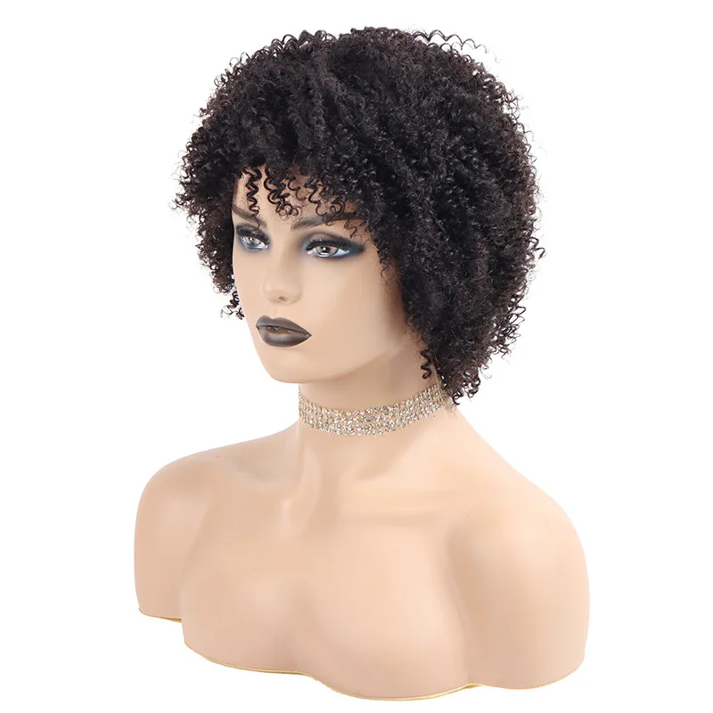 Afro Kinky Curly Wigs for Black Women 4A Curly Human Hair Short Kinky Curly Wigs African American Machine Made Wig with bangs image 2