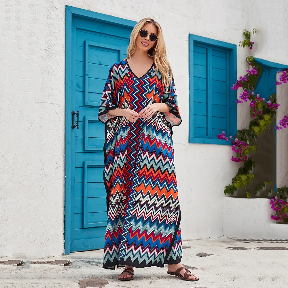 

Women Beach Cover Ups Pareo Summer Dress Outlet For Set Outing Kaftan 7 Color V Neck Up Loose Holiday Long Skirt Bikini