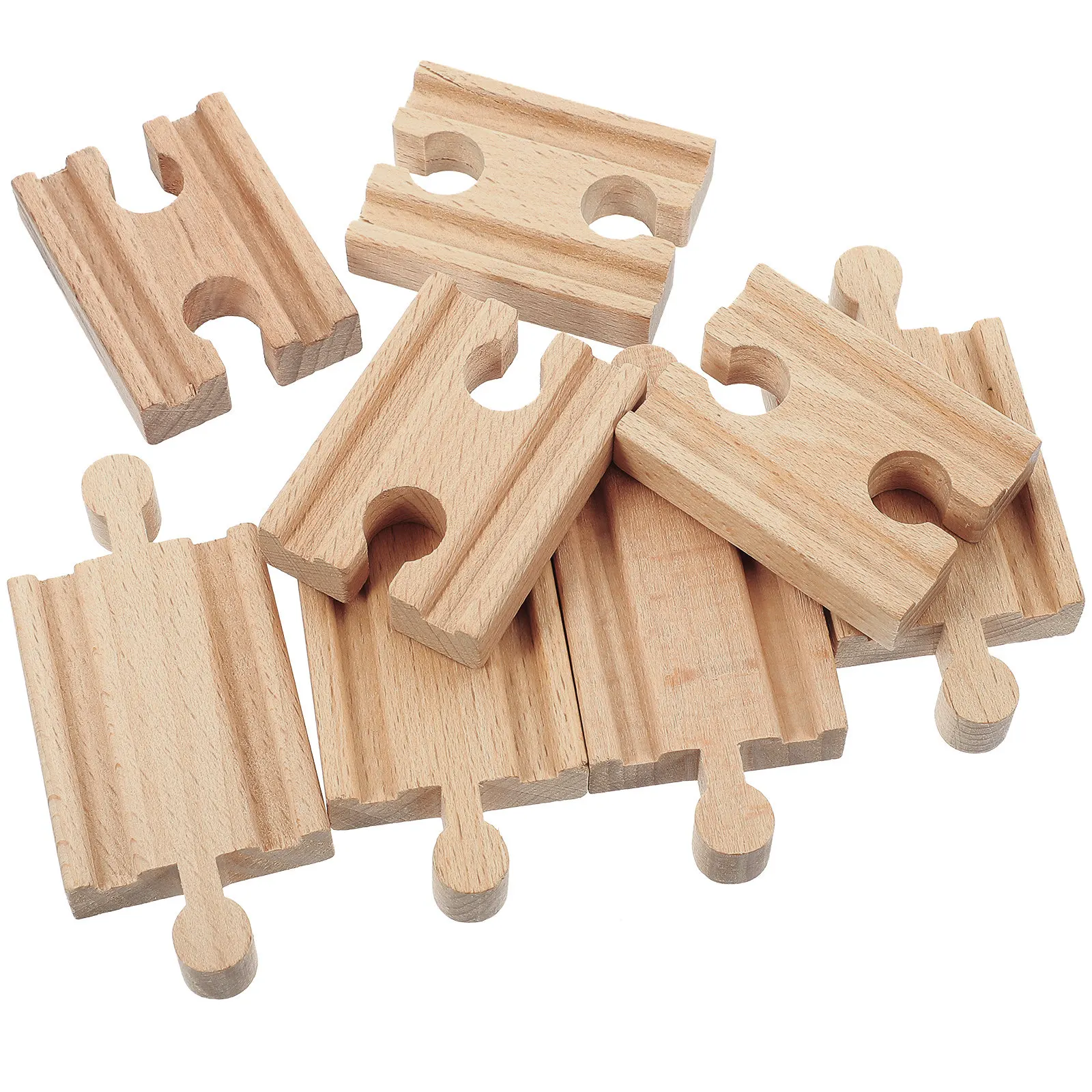 

8Pcs Wooden Train Railway Tracks Expansion Pieces Sturdy Safe Smooth Edges Compatible with Kids Track Sets for Educational Fun
