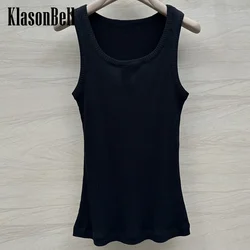 5.7 KlasonBell Women Clothes Embroidery Badge Knitted Camisole Simple Versatile Solid U-Neck Sleeveless Tank Top