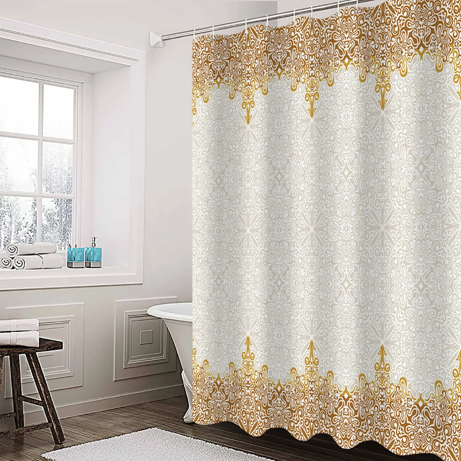 Bohemian Retro Ethnic Yellow Shower Curtains Waterproof Bath Curtains Home Decor Modern Luxury Bathroom Curtain