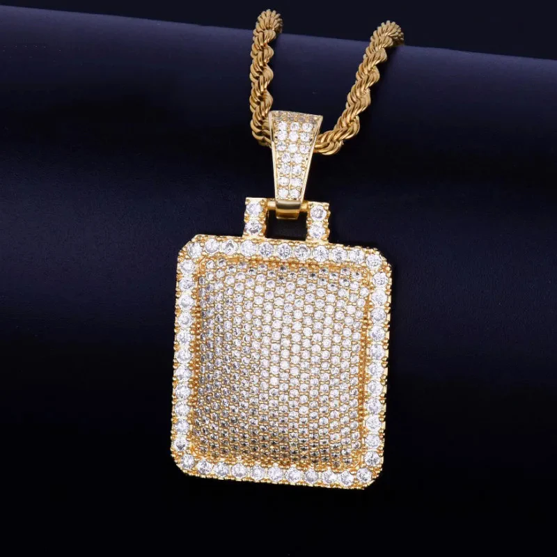 

Хип-хоп 5A + CZ камень с покрытием Bling Ice Out геометрические квадратные подвески ожерелья для мужчин рэпер ювелирные изделия цвета: золото, серебро