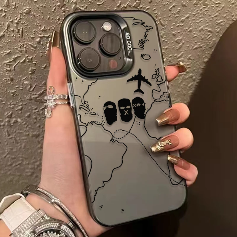 Coole schwarze Kapuzen-Handyhülle für iPhone 16 15 14 13 12 11 Mini Pro Max XR XSMAX 8 Plus Anti-Fall-Rückseite aus mattem, buntem Silber