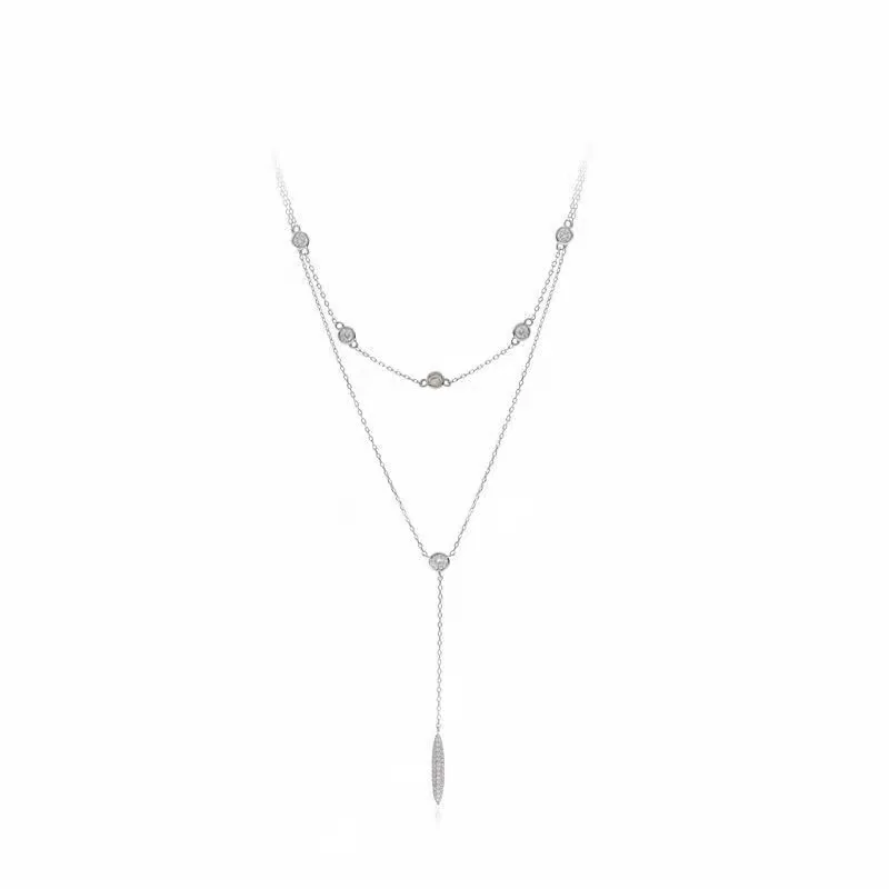 925 Sterling Silver Double Layer Necklace Geometric Shape Choker Delicate Collarbone Chain Women's Fashion Jewelry