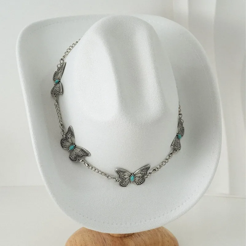 Turquoise butterfly metal chain accessories, suitable for , cowboy , felt hats, and ethnic-style jewelry, fashionable an