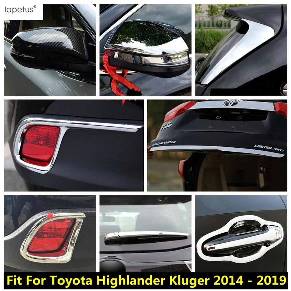 

ABS Chrome Rear Tail Fog Light Lamp Door Handle Bowl Window Wiper Trim Accessories For Toyota Highlander / Kluger 2014 - 2019