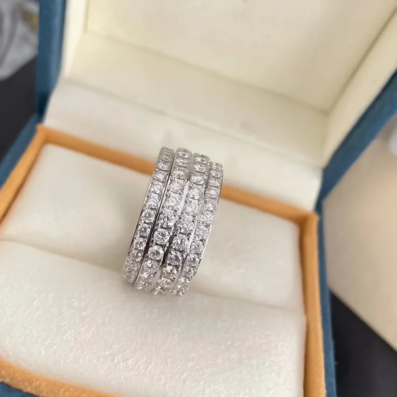 Luxury white gold solid platinum PT950 fortune-turning square diamond rotating ring sliding ring light luxury couple ring