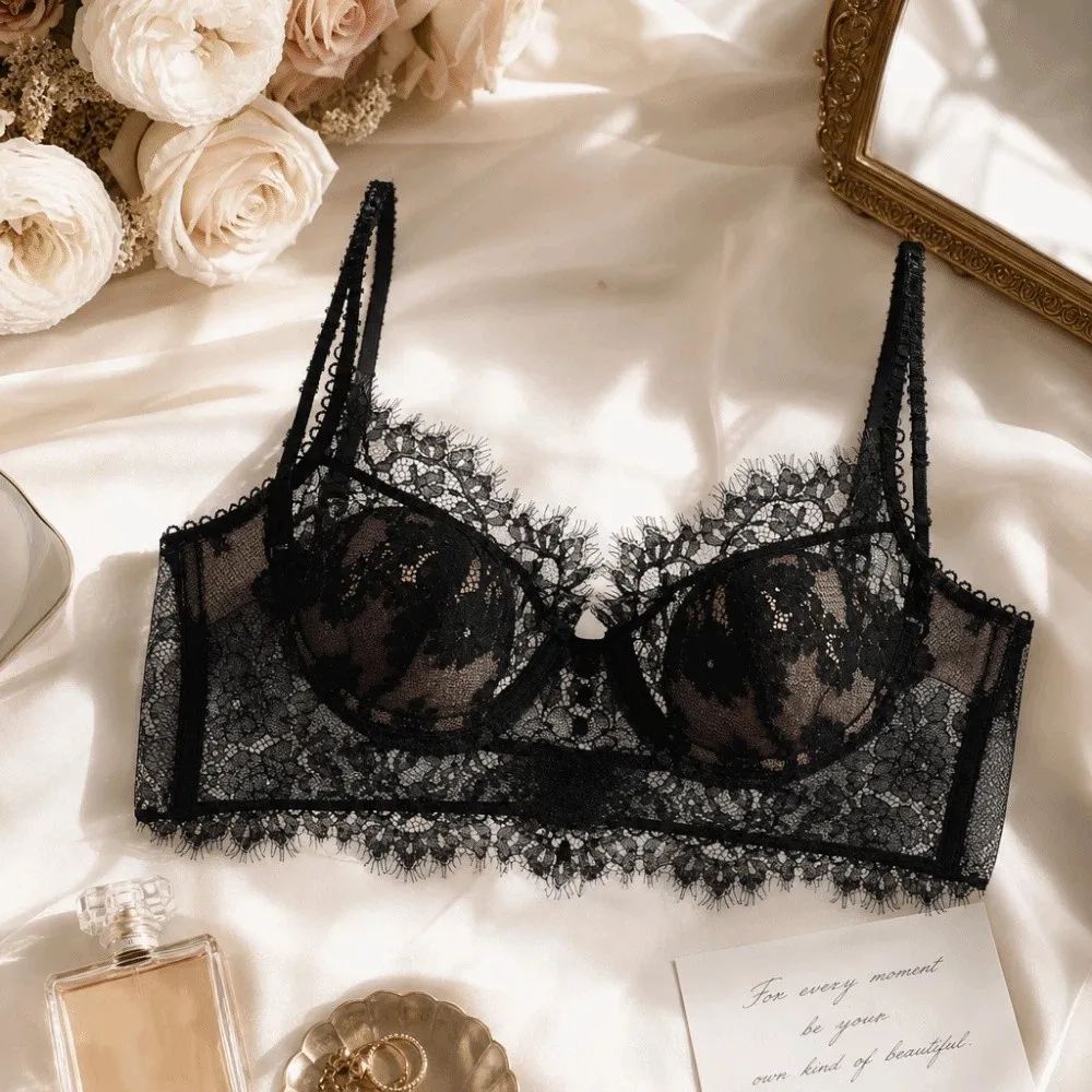 

Flower Embroidery Lace Wireless Bra Gathered Mesh Flower Push Up Bra Anti-sagging Ultra Thin Female Underwear Summer Wear