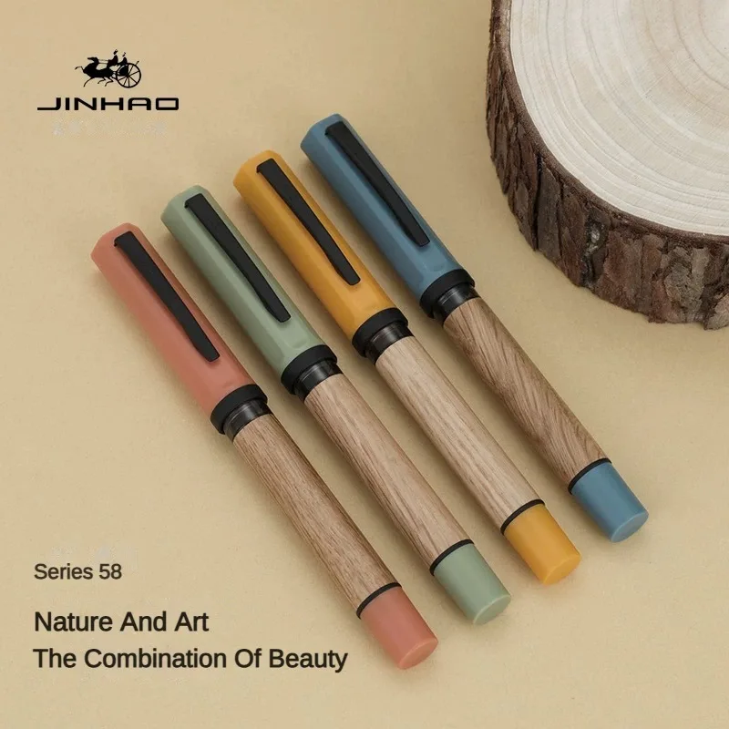 JINHAO 58 Wood Fountain Pen High Quality Colors Student F EF Nib Ink Pen Calligraphy Pen Stationery School Office Supplies