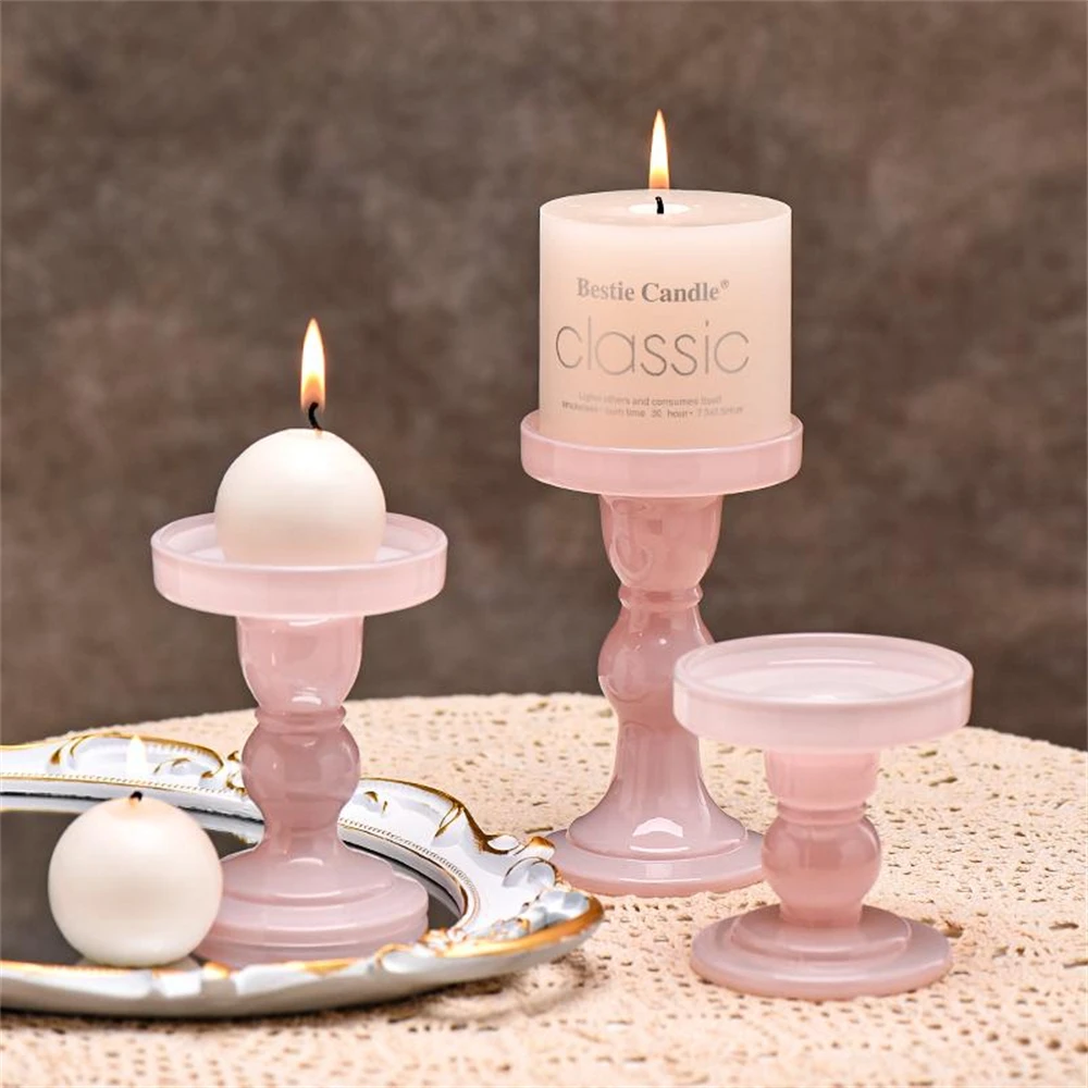 French Glass Candle Holder Pink Romantic Candlelight Dinner Dining Table Holder Home Decorative Ornaments Candle Holder