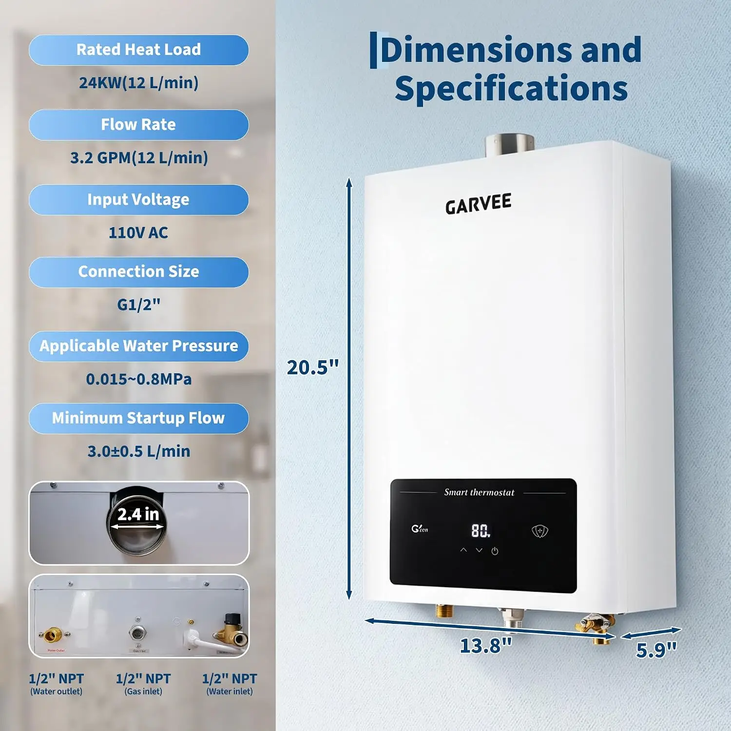 TWISTER.CK Tankless Natural Gas Water Heater – Up to 3.17 GPM Flow Rate, Compact On-Demand Hot Water Heater for Home, Apartment & Small Households