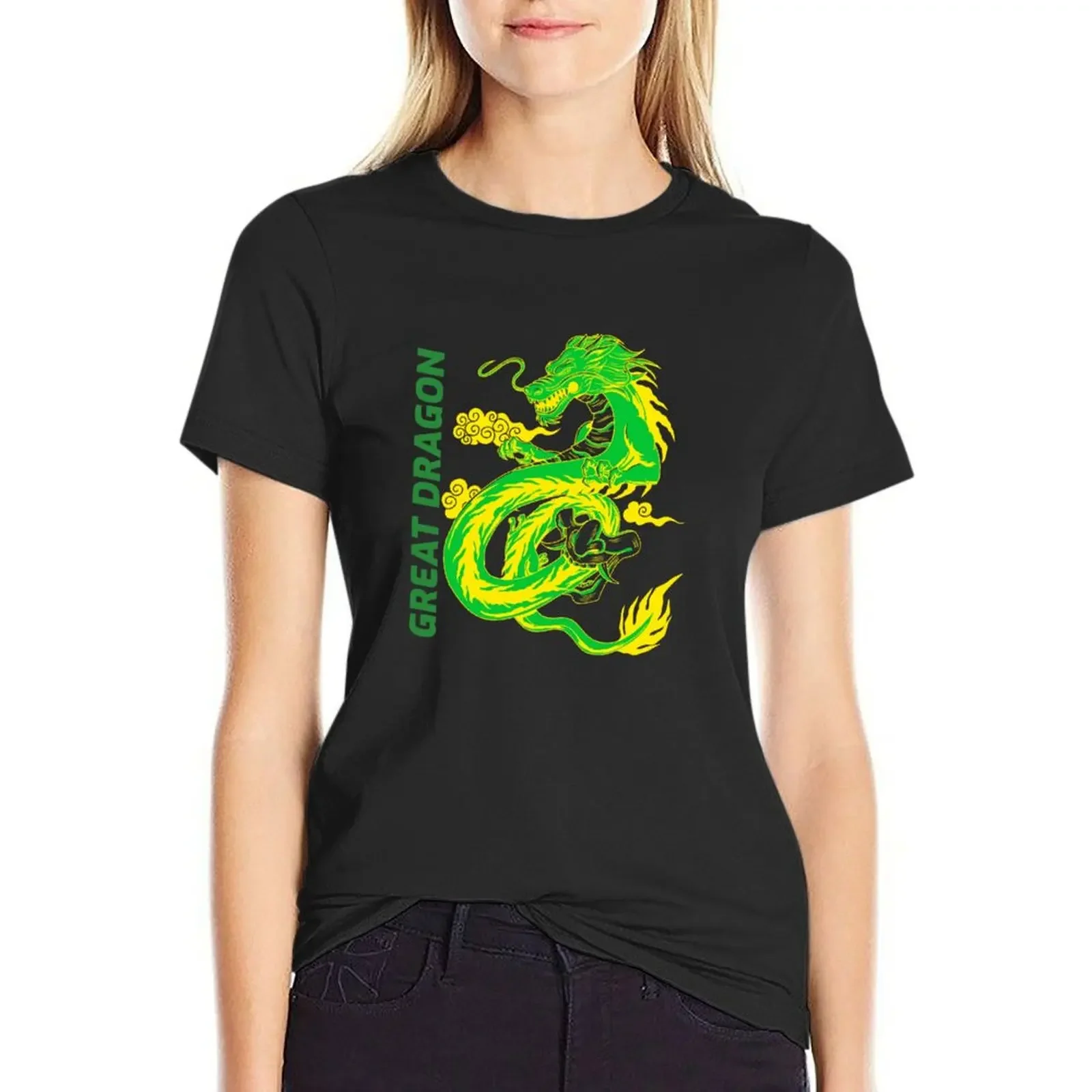 T-shirt à manches courtes pour femmes, vintage, asiatique, grand dragon, art essentiel, chemisier, vêtements d'été, médicaments scopiques